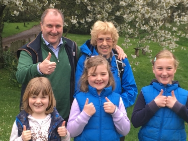 Simon Hoare MP with his daughters and Margaret Marande on The Hardy Way walk raising funds for Shaftesbury Westminster Memorial Hospital League of Friends and Pancreatic Cancer Research